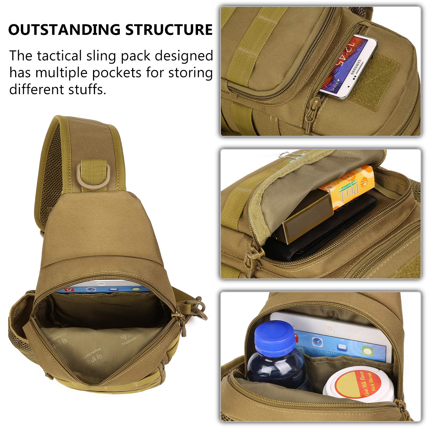 Tactical Sling Military MOLLE Crossbody Pack Pecho Hombro Mochila con soporte para botella de agua # B026